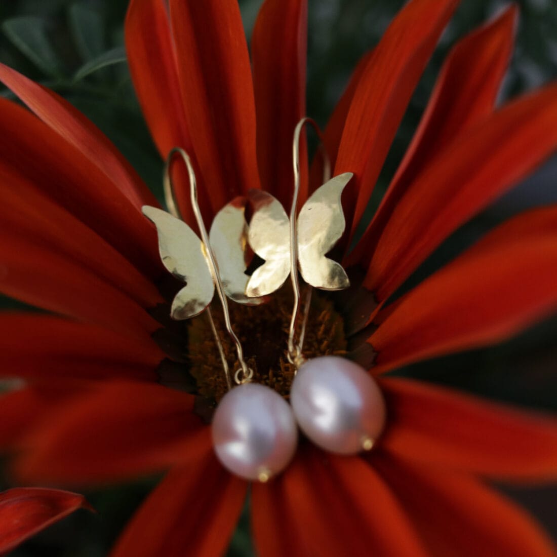 Σκουλαρίκια πεταλούδα με μαργαριτάρι
